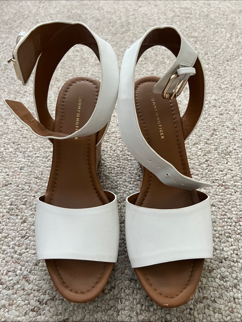 Tommy Hilfiger White Wedge Ankle-Strap Sandals